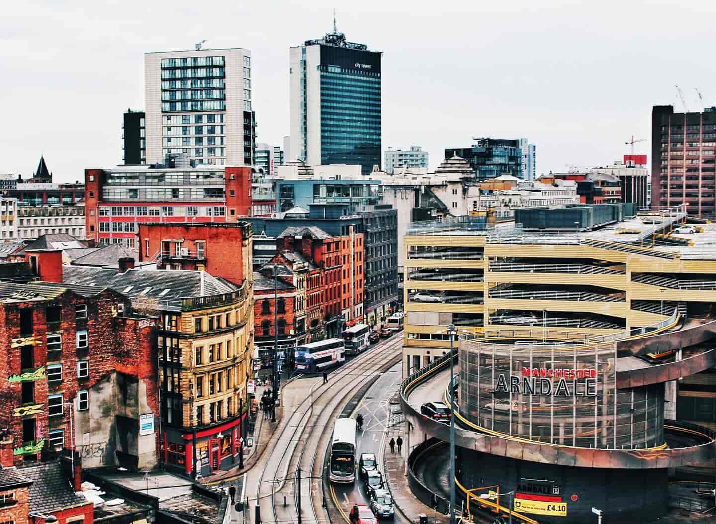 Student Accommodation in Manchester - A wet Manchester skyline with Manchester Arndale in view