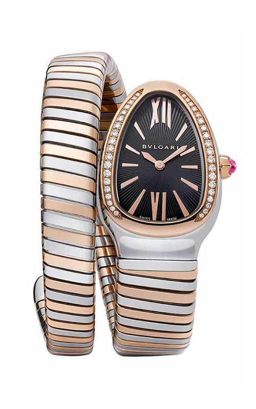 Bulgari Serpenti Single-Twirl Pink Gold, Steel and Diamonds Ladies Watch (SP35BSPGD.1T) | Bandiera Jewellers Toronto and Vaughan